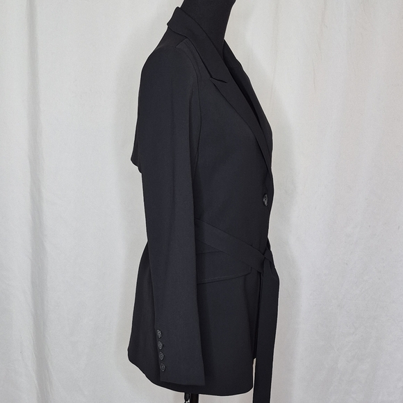 Good American Black Button-Front Trench Style Belted Blazer - Size 0/XS - Picture 4 of 16